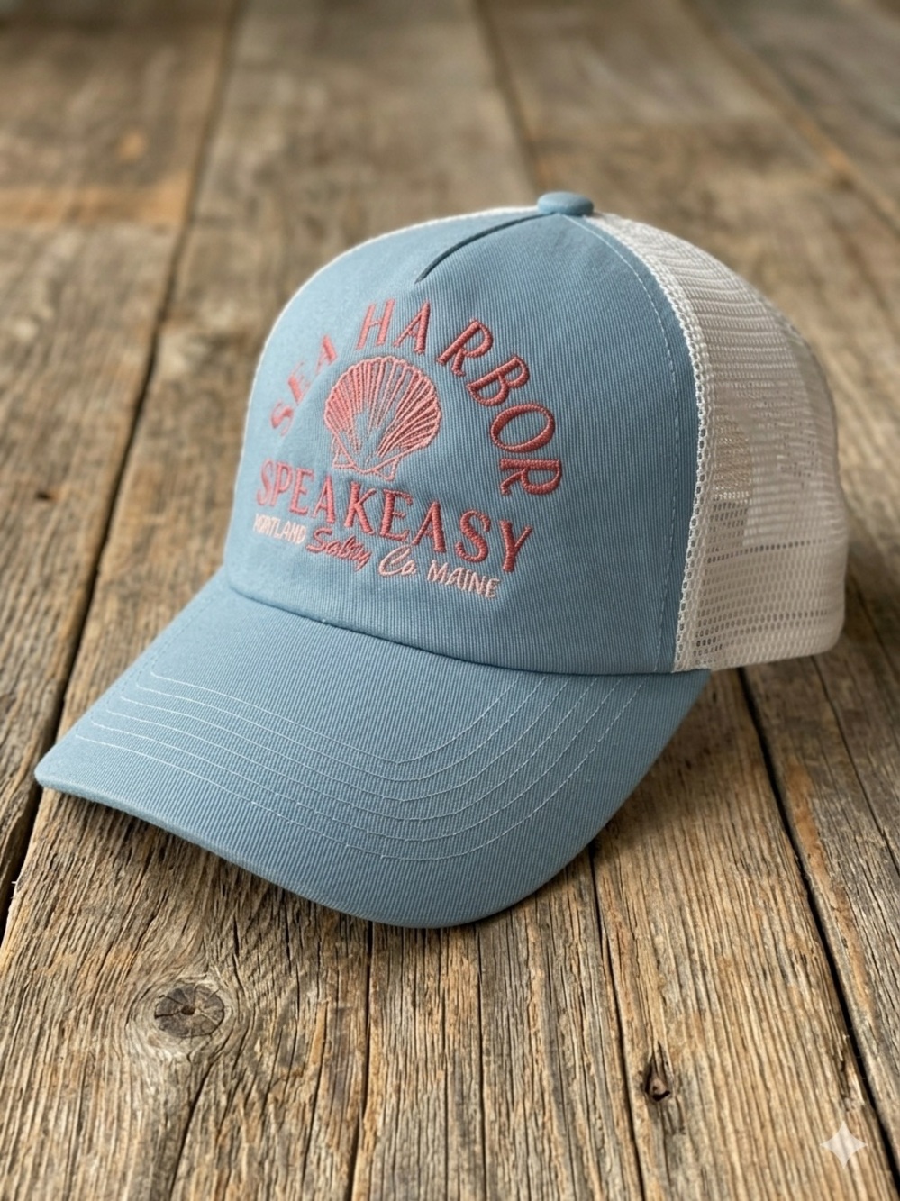 NWT Well/Worn Anthropologie Sea Harbor Speakeasy Mesh-Back Trucker Hat Aqua Blue